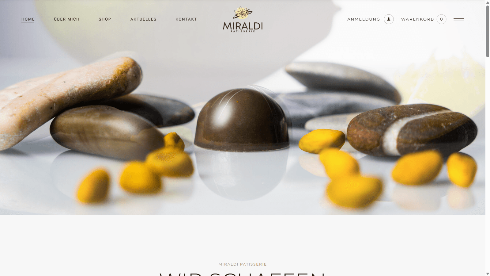 Website der Miraldi Patisserie mit Produktfotografie